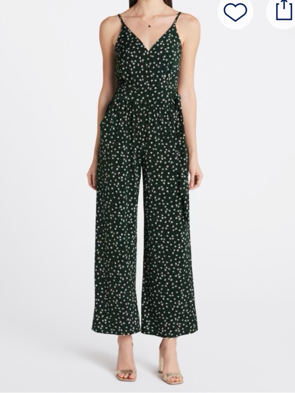 Kaileigh Dark Green Floral V-Neck Jumpsuit with Spaghetti Straps